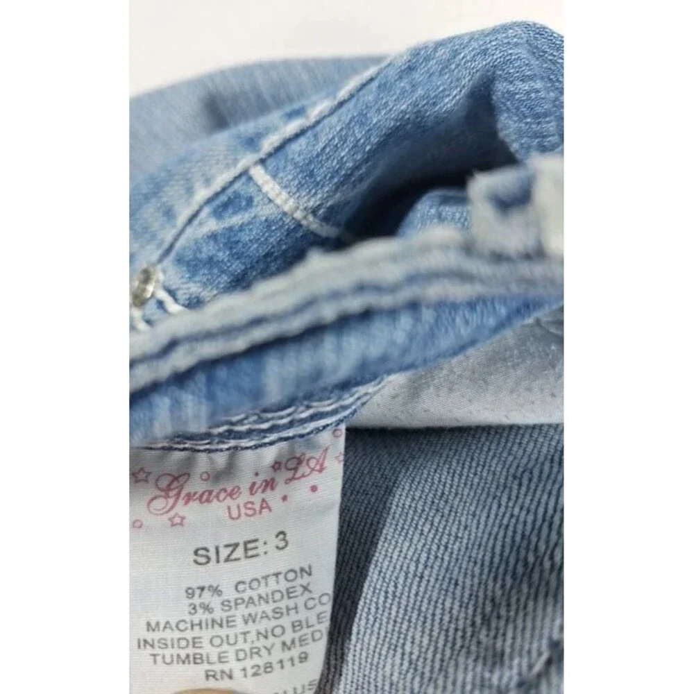 Grace In LA Women's Size 3 Light Wash Denim Jeans Rhinestone Embroidered